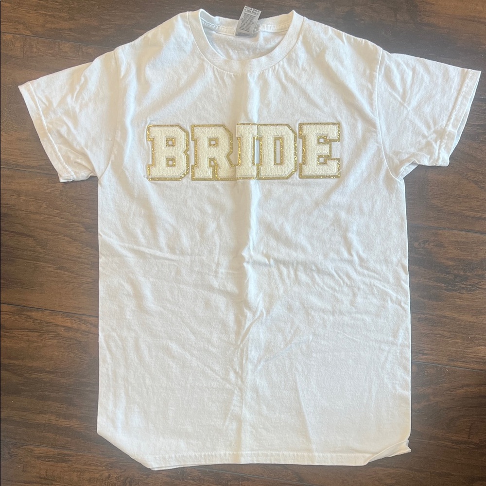 White Bride T-Shirt with Gold Lettering